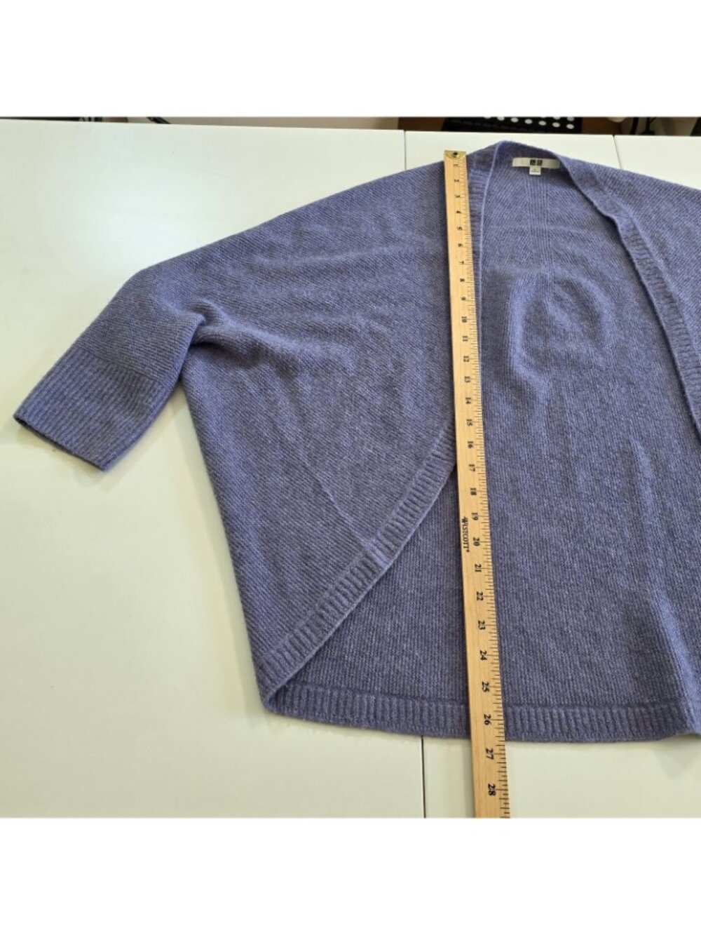 Uniqlo 3D Knit Souffle Yarn Cardigan L Lavender Purple Open Front Cocoon Slouchy - Picture 6 of 14